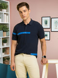 Men's Navy Blue Striped Polo Collar Half Sleeves T-shirt