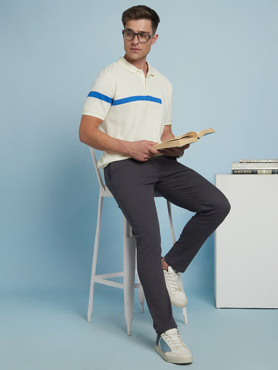 Men's Striped Polo Collar Half Sleeves T-shirt