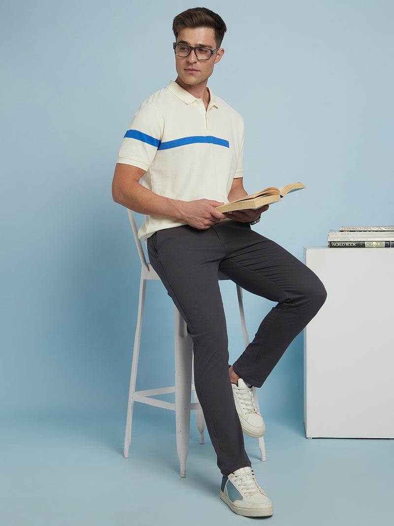 Men's Striped Polo Collar Half Sleeves T-shirt