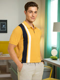 Men's Mustard Striped Polo Collar Half Sleeves T-shirt