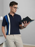 Men's Navy Striped Polo Collar Half Sleeves T-shirt