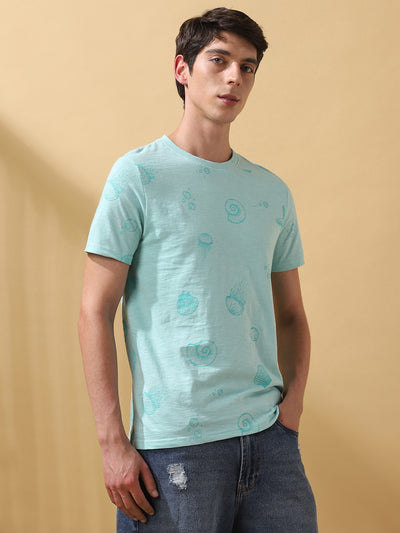 Men's Printed Round Neck Half Sleeves Cotton Slub T-shirt