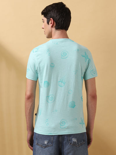 Men's Printed Round Neck Half Sleeves Cotton Slub T-shirt