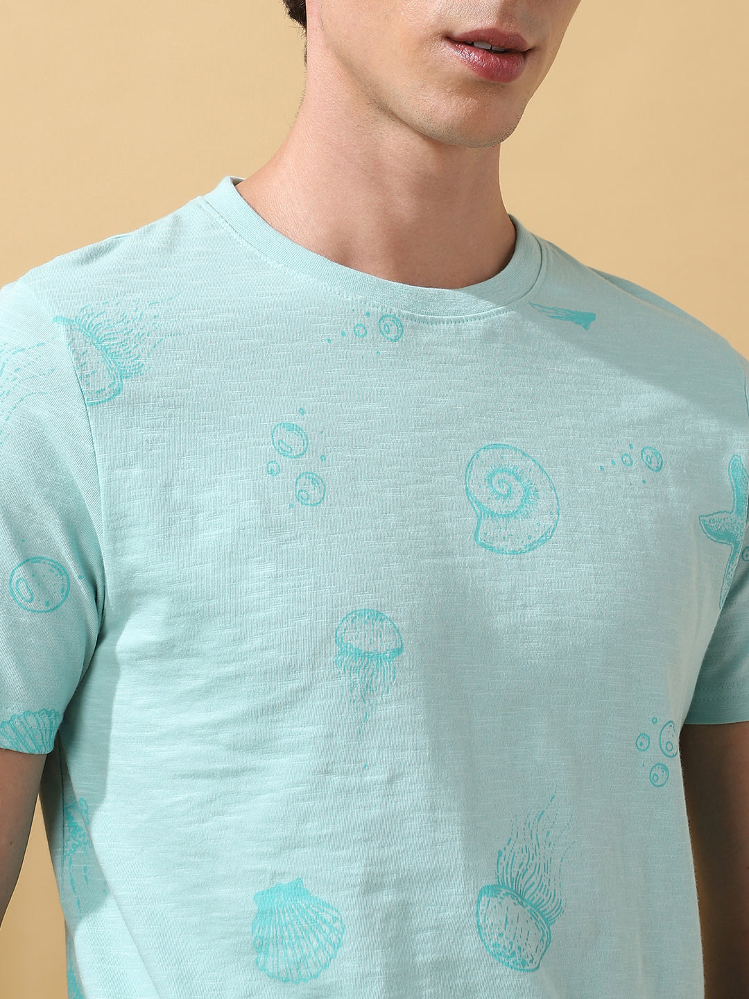 Men's Printed Round Neck Half Sleeves Cotton Slub T-shirt