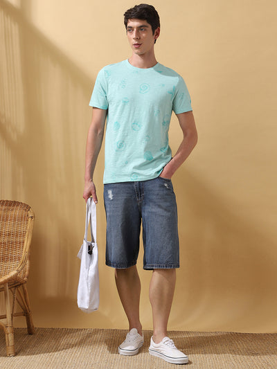 Men's Printed Round Neck Half Sleeves Cotton Slub T-shirt