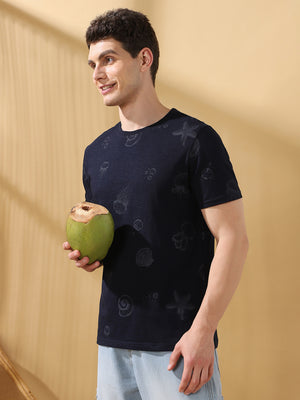 Men's Printed Round Neck Half Sleeves Cotton Slub T-shirt