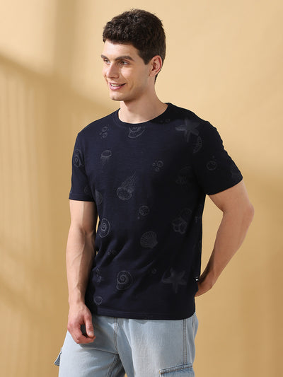 Men's Printed Round Neck Half Sleeves Cotton Slub T-shirt