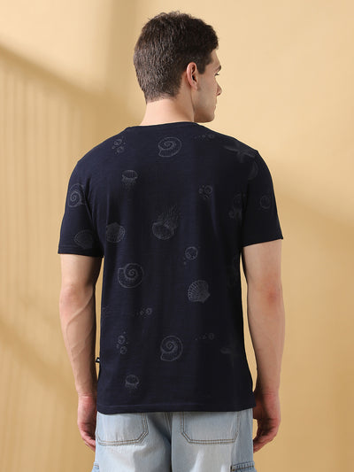 Men's Printed Round Neck Half Sleeves Cotton Slub T-shirt