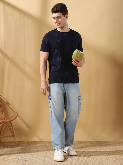 Men's Printed Round Neck Half Sleeves Cotton Slub T-shirt