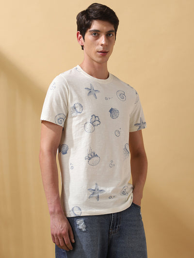 Men's Printed Round Neck Half Sleeves Cotton Slub T-shirt