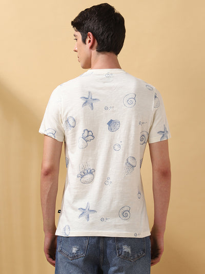 Men's Printed Round Neck Half Sleeves Cotton Slub T-shirt