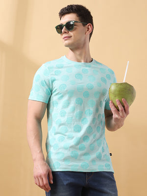 Men's Printed Round Neck Half Sleeves Cotton Slub T-shirt