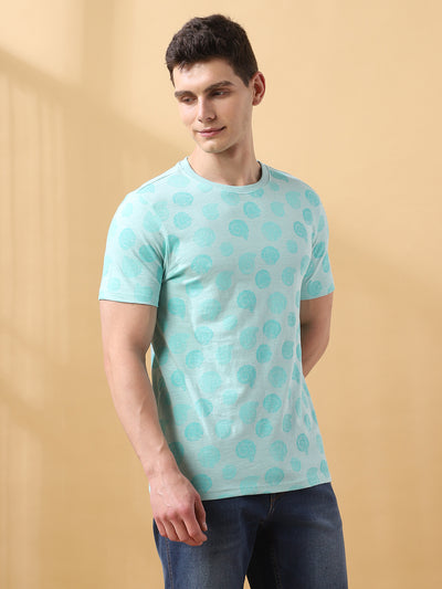 Men's Printed Round Neck Half Sleeves Cotton Slub T-shirt
