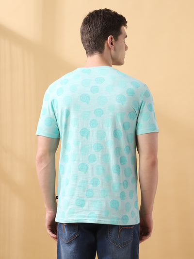 Men's Printed Round Neck Half Sleeves Cotton Slub T-shirt