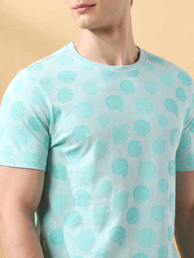 Men's Printed Round Neck Half Sleeves Cotton Slub T-shirt