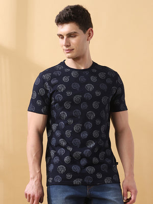 Men's Printed Round Neck Half Sleeves Cotton Slub T-shirt