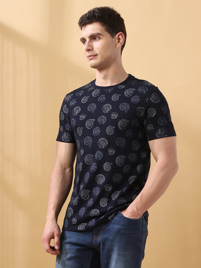 Men's Printed Round Neck Half Sleeves Cotton Slub T-shirt