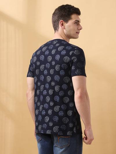 Men's Printed Round Neck Half Sleeves Cotton Slub T-shirt