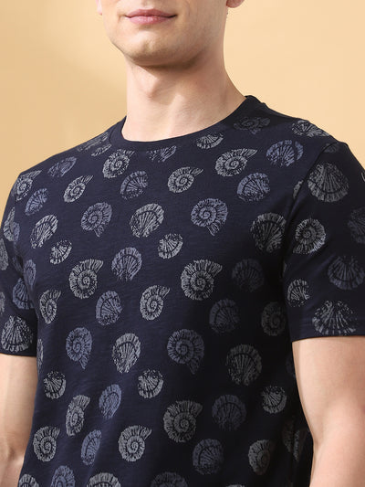 Men's Printed Round Neck Half Sleeves Cotton Slub T-shirt