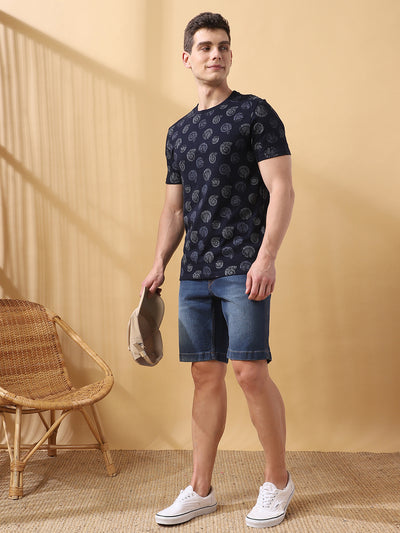 Men's Printed Round Neck Half Sleeves Cotton Slub T-shirt