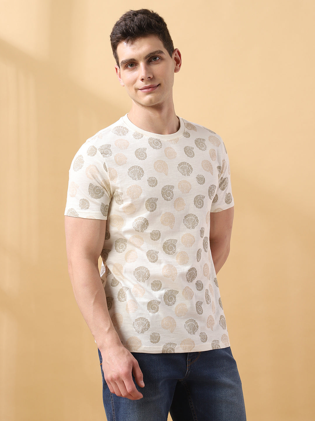 Men's Printed Round Neck Half Sleeves Cotton Slub T-shirt