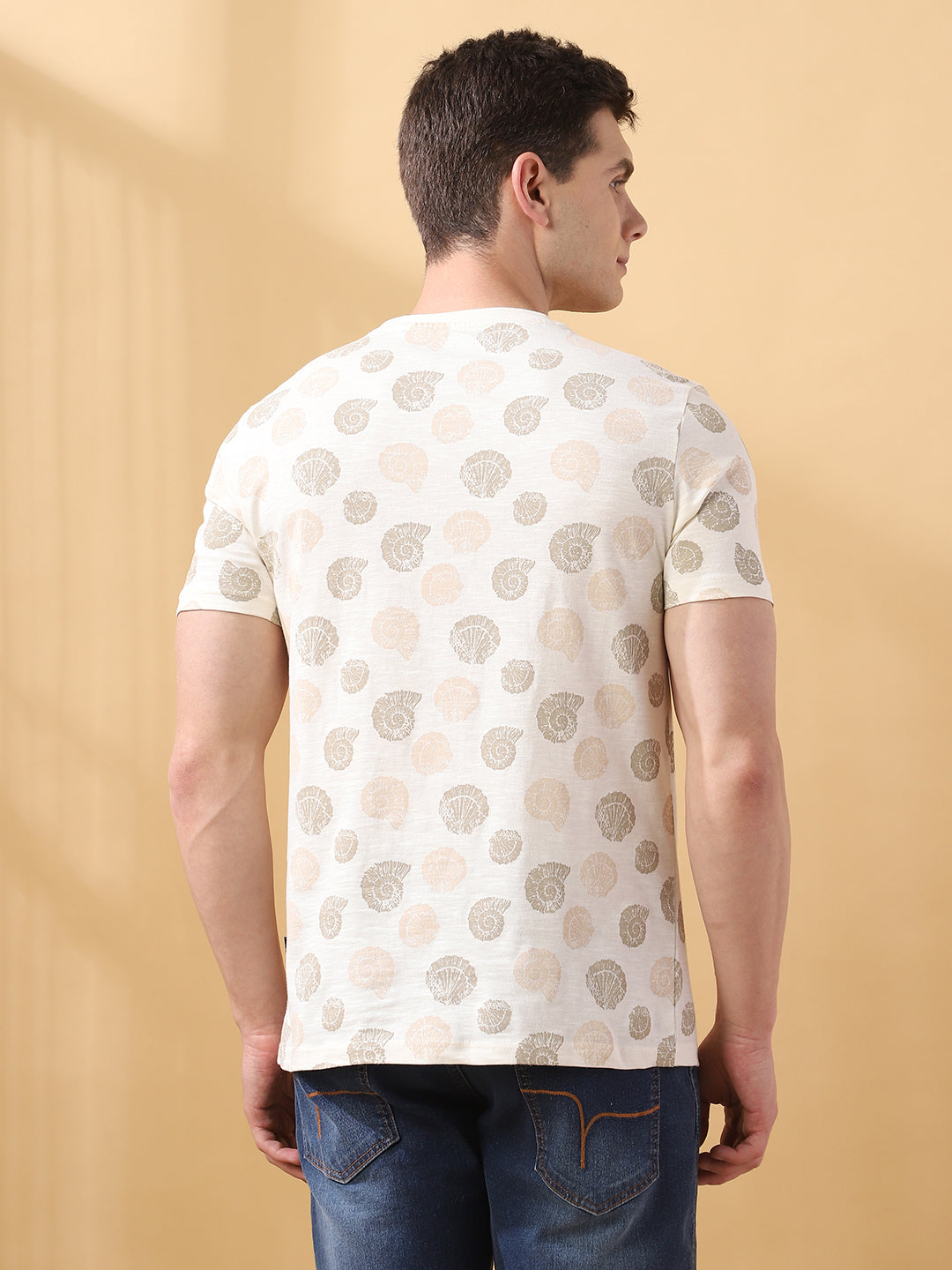 Men's Printed Round Neck Half Sleeves Cotton Slub T-shirt