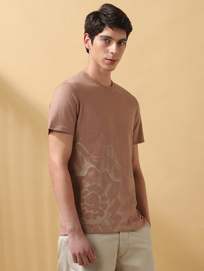 Men's Printed Round Neck Half Sleeves Cotton T-shirt