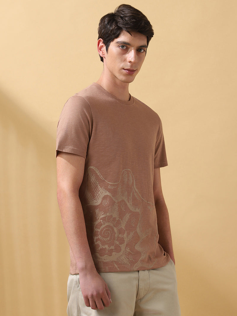 Men's Printed Round Neck Half Sleeves Cotton T-shirt