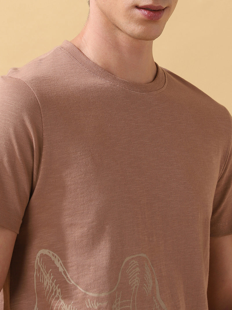 Men's Printed Round Neck Half Sleeves Cotton T-shirt