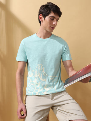 Men's Printed Round Neck Half Sleeves Cotton T-shirt