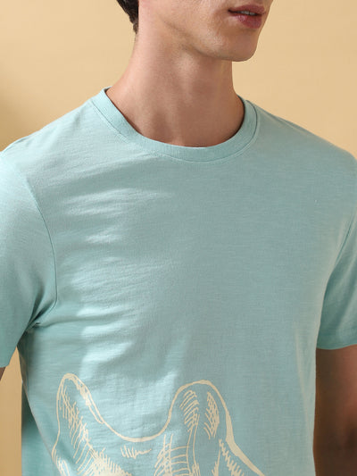 Men's Printed Round Neck Half Sleeves Cotton T-shirt