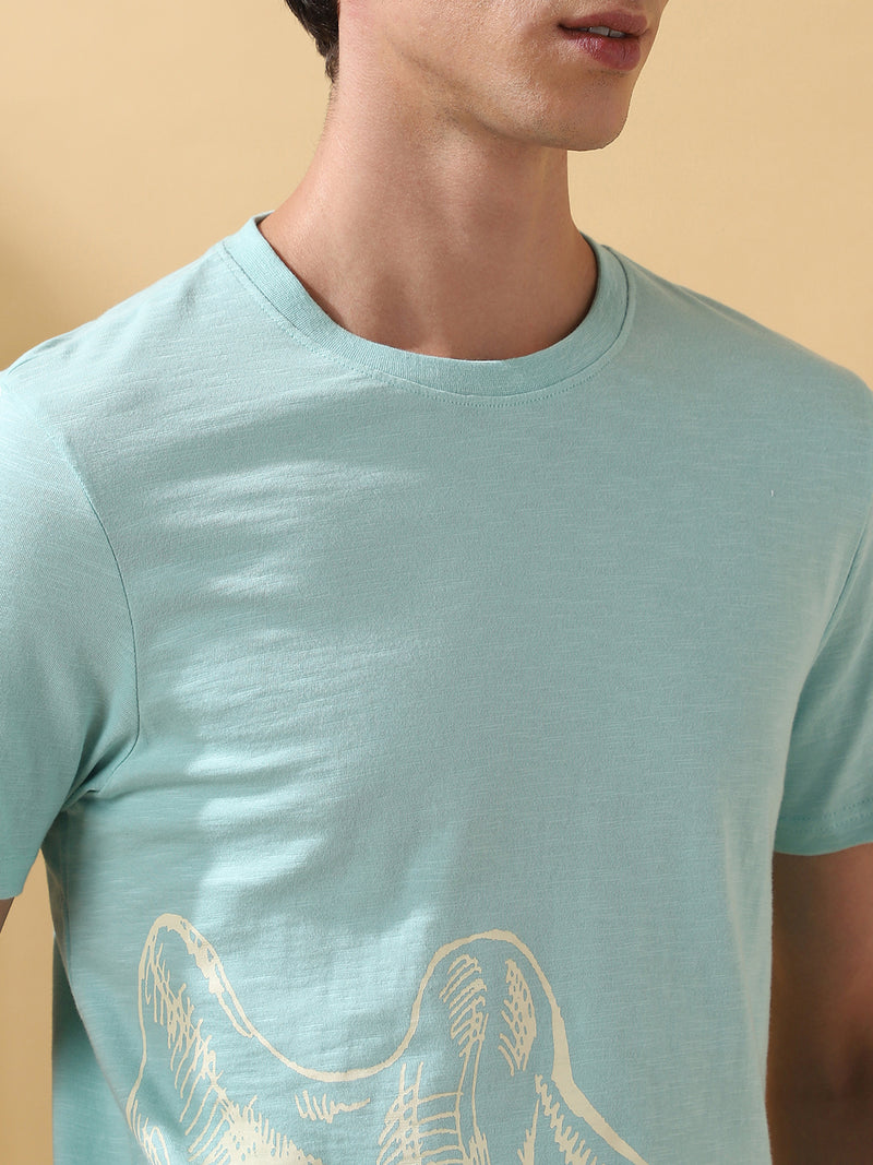Men's Printed Round Neck Half Sleeves Cotton T-shirt