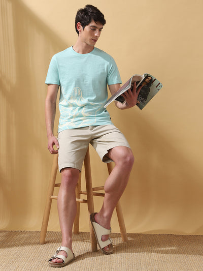 Men's Printed Round Neck Half Sleeves Cotton T-shirt