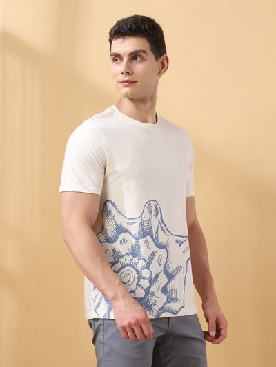 Men's Printed Round Neck Half Sleeves Cotton T-shirt