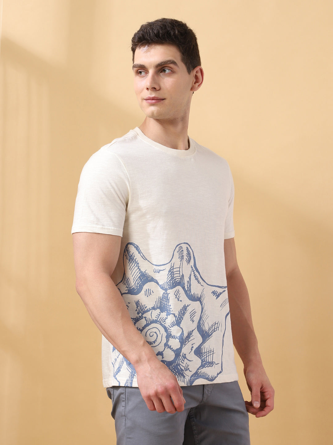 Men's Printed Round Neck Half Sleeves Cotton T-shirt