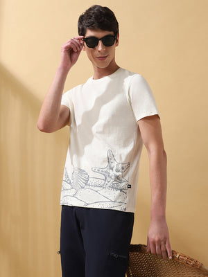 Men's Printed Round Neck Half Sleeves Cotton Slub T-shirt