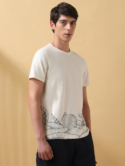Men's Printed Round Neck Half Sleeves Cotton Slub T-shirt