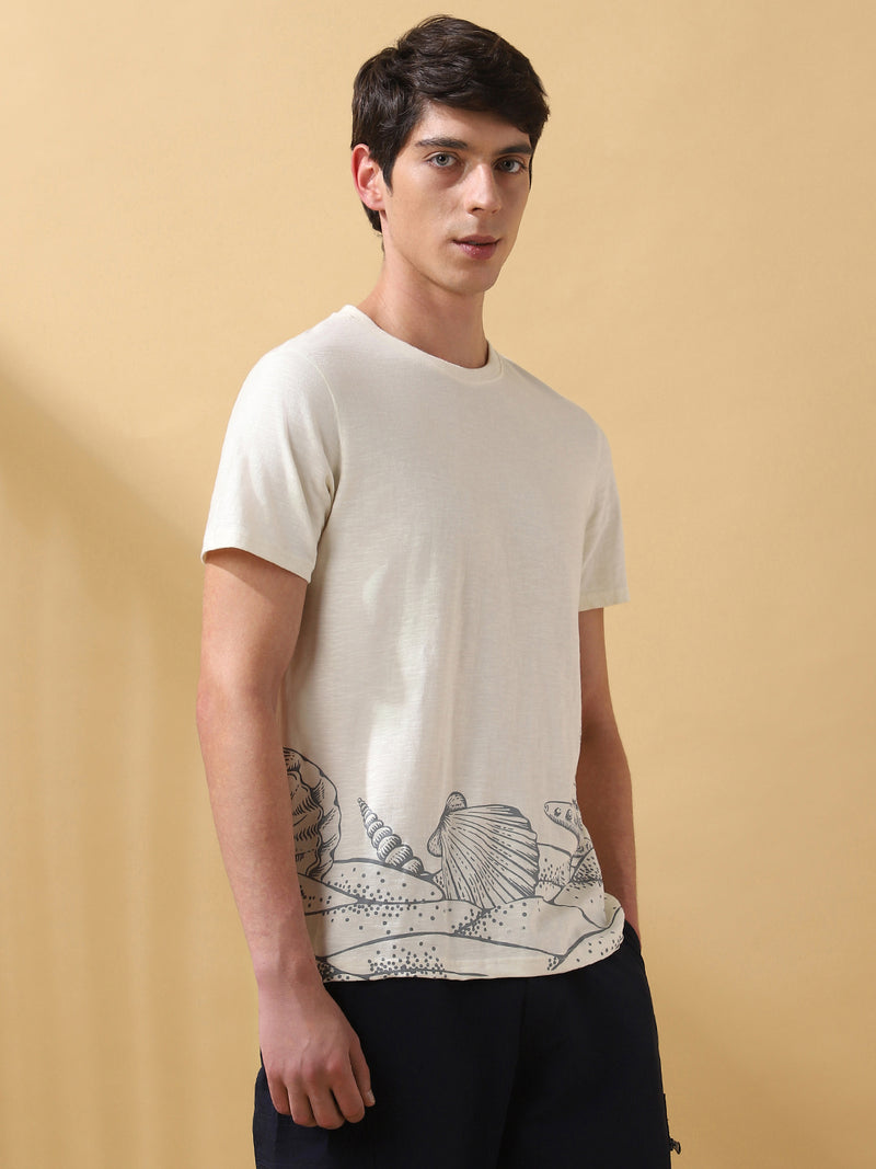 Men's Printed Round Neck Half Sleeves Cotton Slub T-shirt