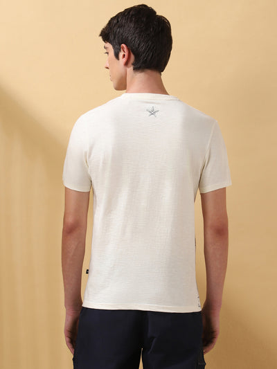 Men's Printed Round Neck Half Sleeves Cotton Slub T-shirt