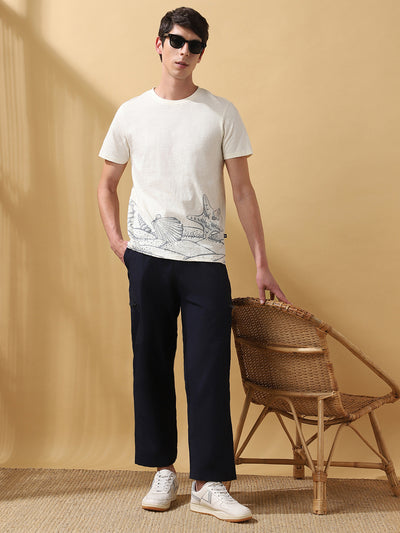 Men's Printed Round Neck Half Sleeves Cotton Slub T-shirt