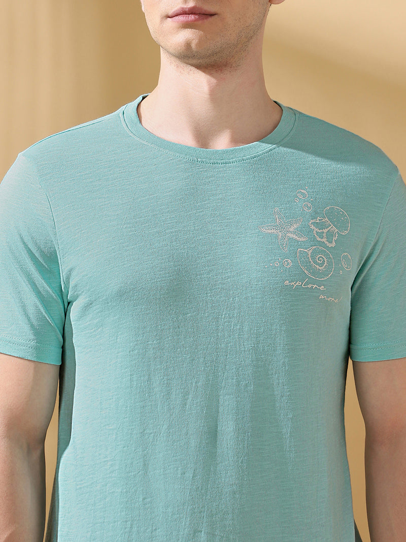 Men Printed Round Neck Half Sleeves Casual T-shirt