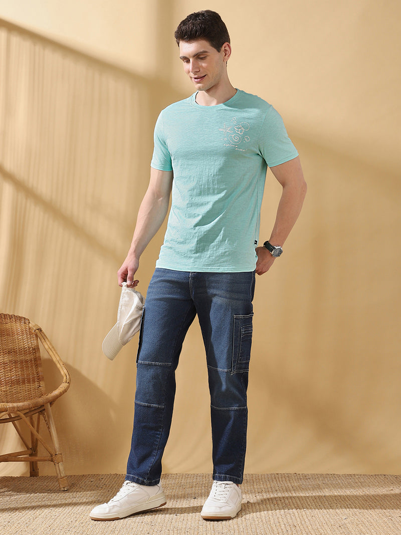 Men Printed Round Neck Half Sleeves Casual T-shirt