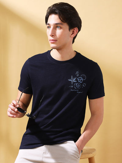 Men Printed Round Neck Half Sleeves Casual T-shirt