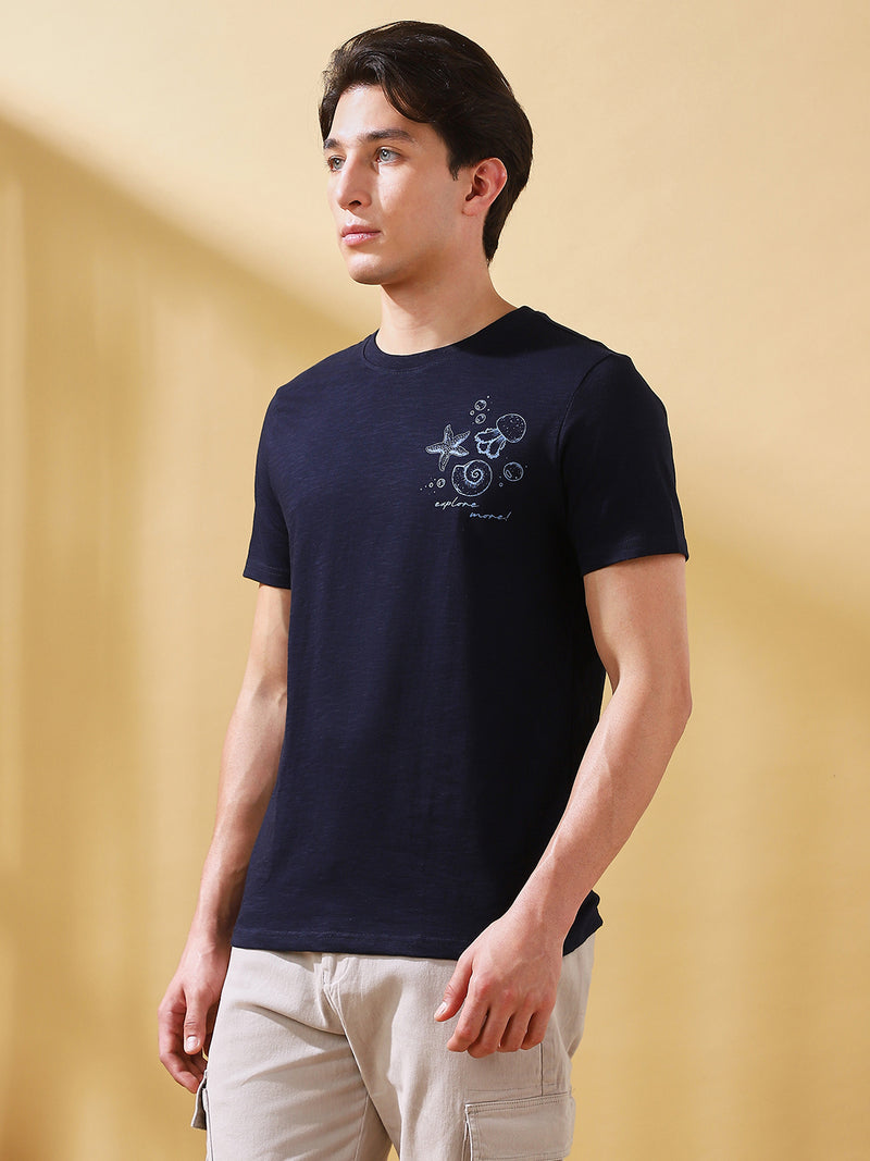 Men Printed Round Neck Half Sleeves Casual T-shirt