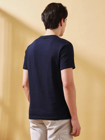 Men Printed Round Neck Half Sleeves Casual T-shirt