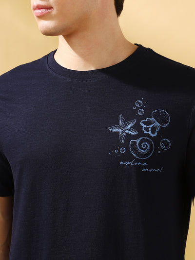 Men Printed Round Neck Half Sleeves Casual T-shirt