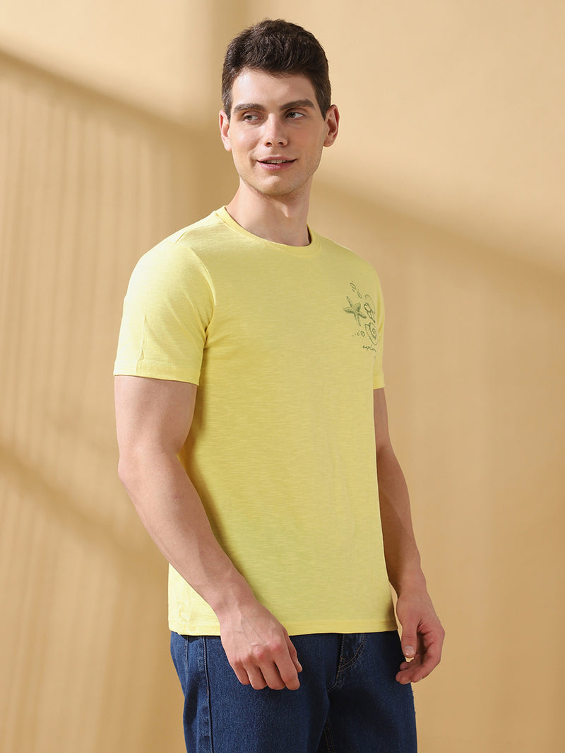 Men Printed Round Neck Half Sleeves Casual T-shirt