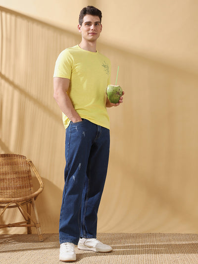 Men Printed Round Neck Half Sleeves Casual T-shirt