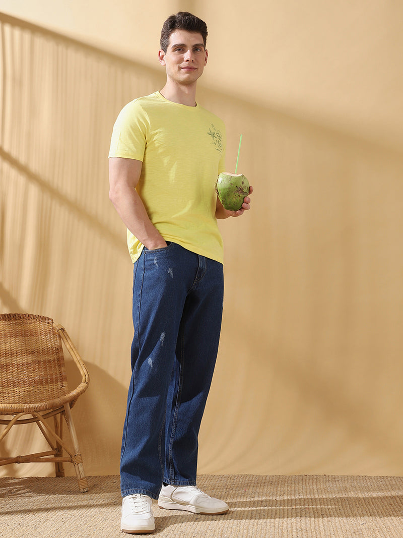 Men Printed Round Neck Half Sleeves Casual T-shirt
