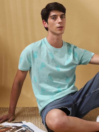 Men's Printed Round Neck Half Sleeves Cotton Slub T-shirt